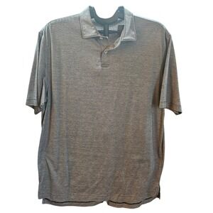Peter Millar NanoLuxe Golf Gray‎ Striped Polo Shirt Men Size L Athleisure Casual